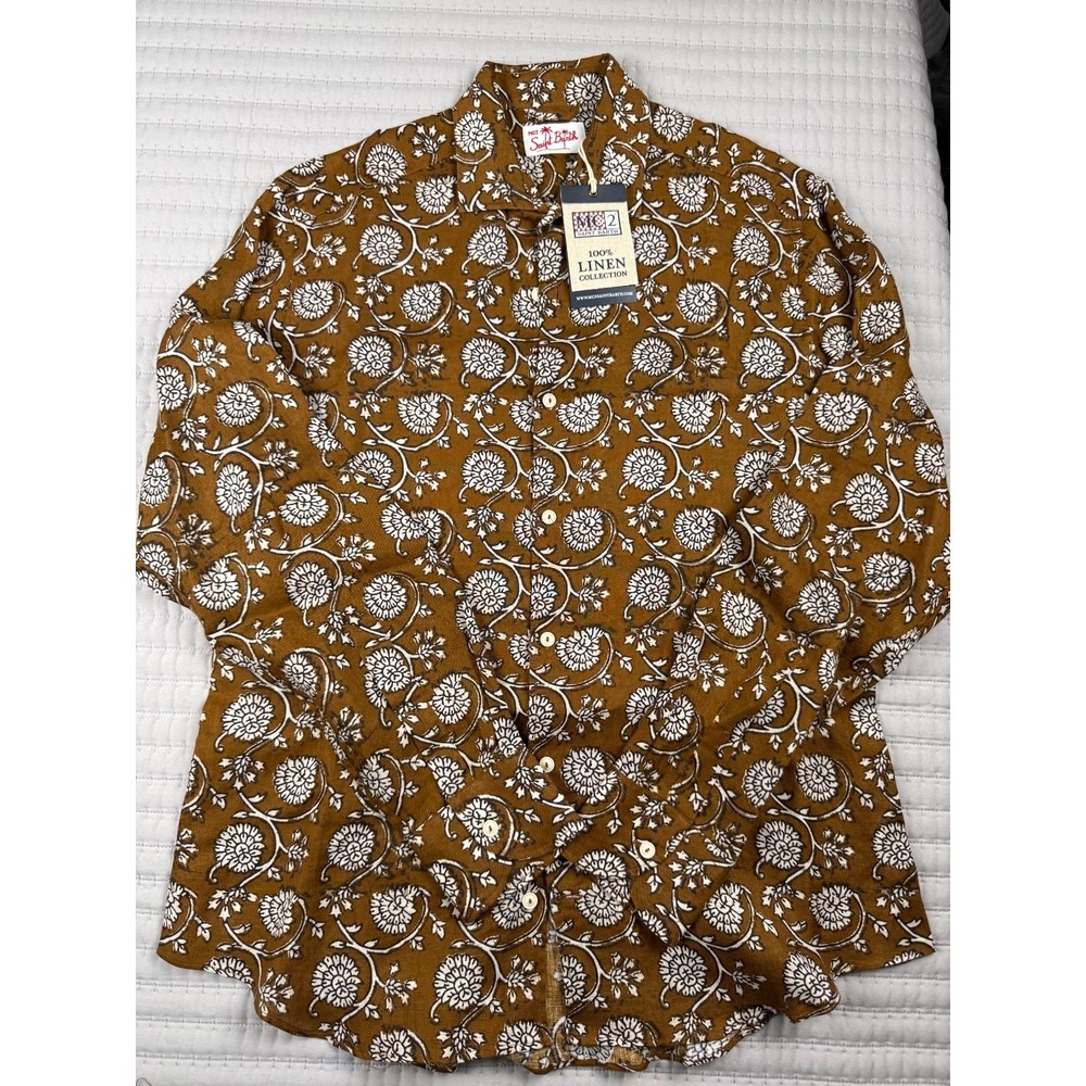 MC2 SAINT BARTH 100% LINEN LONG SLEEVE BUTTON DOWN SHIRT MADE IN MILANO/ITALY